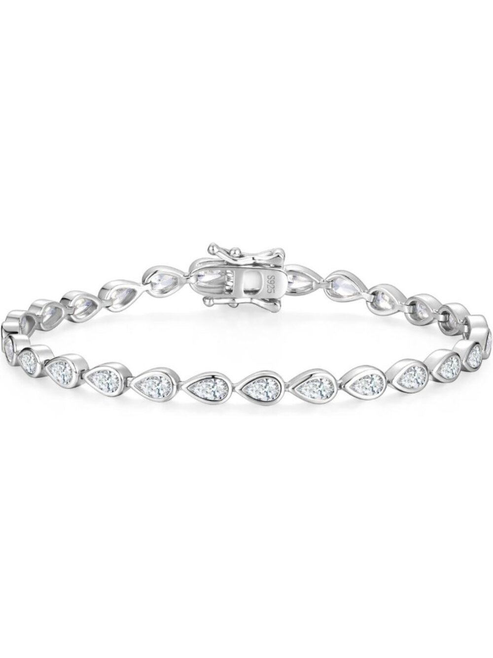 Elegant 925 Sterling Silver Tennis Bracelet with Pear Cut CZ Gemstones, 7